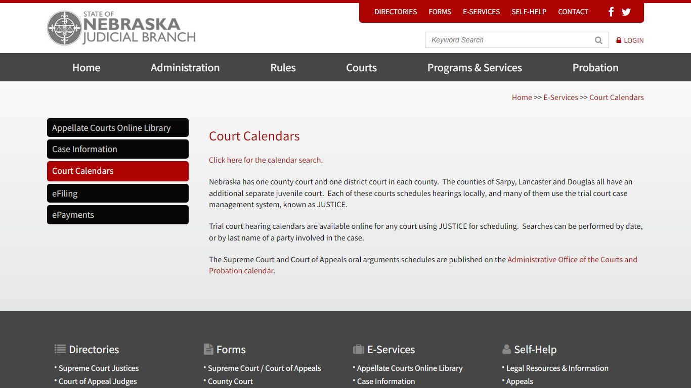 Court Calendars | Nebraska Judicial Branch