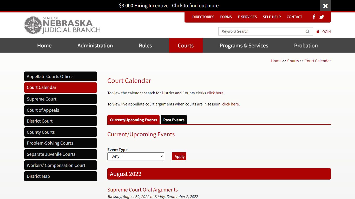 Court Calendar | Nebraska Judicial Branch