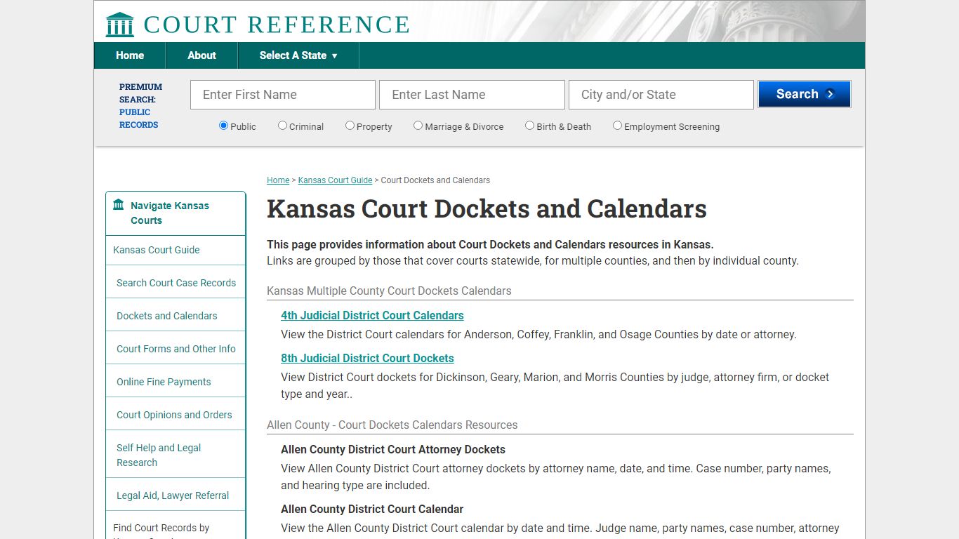 Kansas Court Dockets and Calendars | CourtReference.com